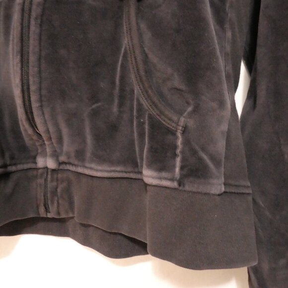 Y2K - GAP - Stretch | medium | Black Zip-Up Velour Hooded Jacket | Pockets - Picture 9 of 16